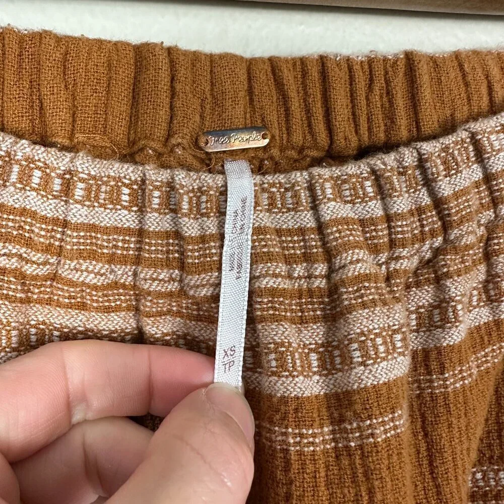 Free People Wide Yoke Pull On Stripe Pants Women's XS Cotton Beach Boho Mustard